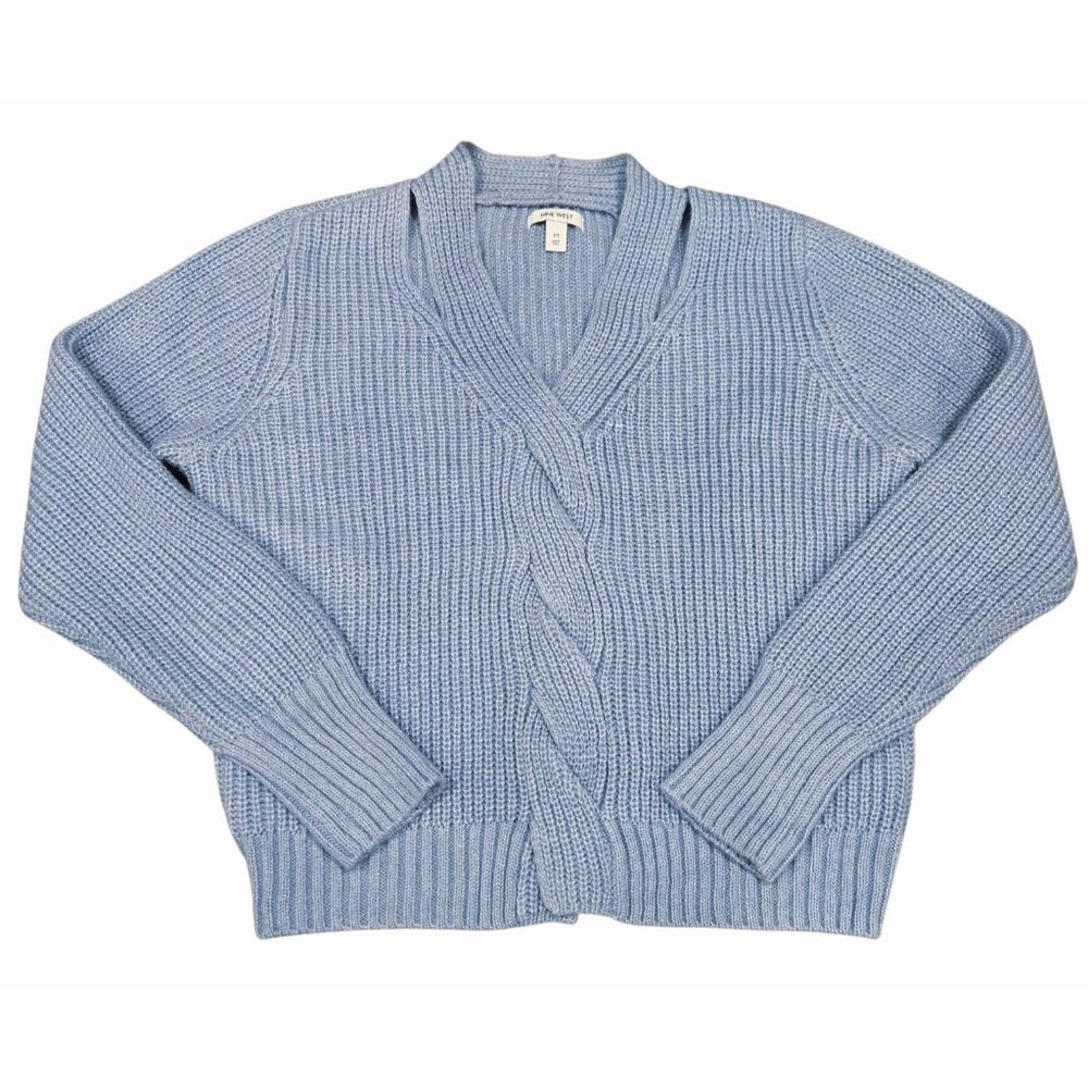 Nine West Twist Front Cutout Sweater Women's Blue V-Neck Size Medium